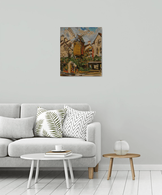 Montmartre Mill - Paris Landscape - Cityscape of Paris - Oil Painting - Medium Size - Plein Air - Gift Art 65x55