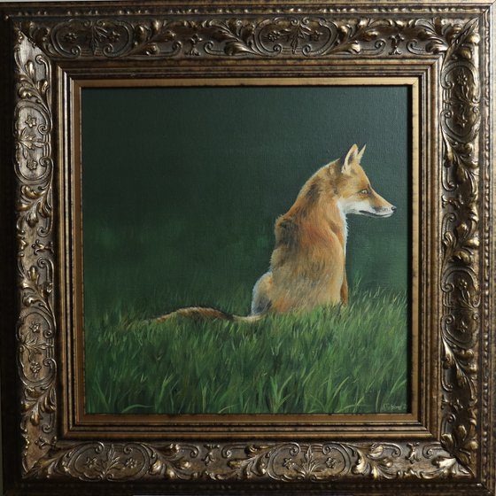 Red Fox Painting, Animal Artwork, Nature Wall Decor Framed and Ready to Hang Oil Painting by Alex Jabore Active