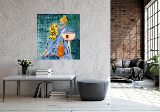 Woman with Cat Painting