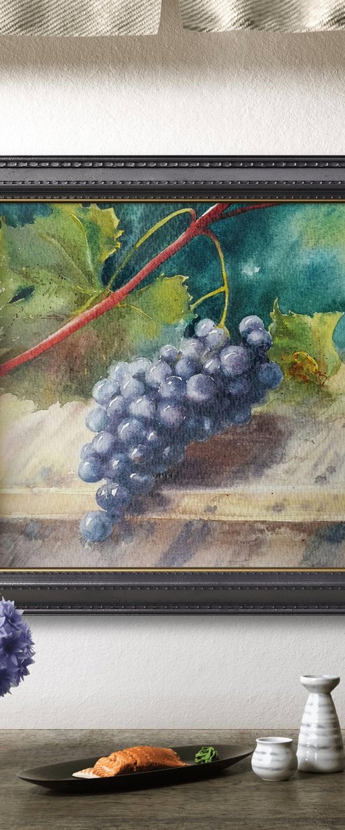 GRAPES - mini painting, origal art gift by Natasha Sokolnikova