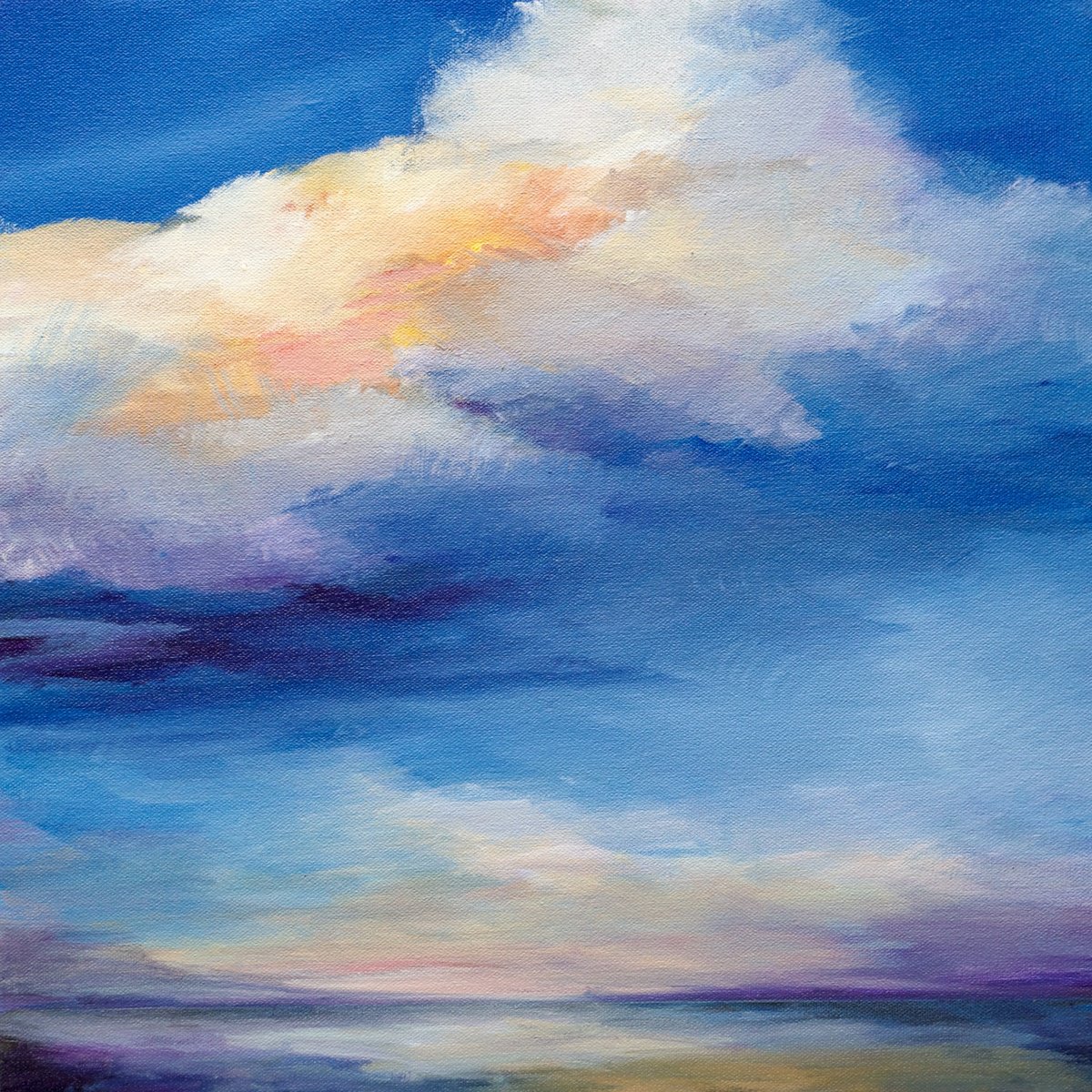 Impressionistic Landscape Acrylic Painting By Karen Hale, 14 X 14", Sunrise Serenade, Original Artwork