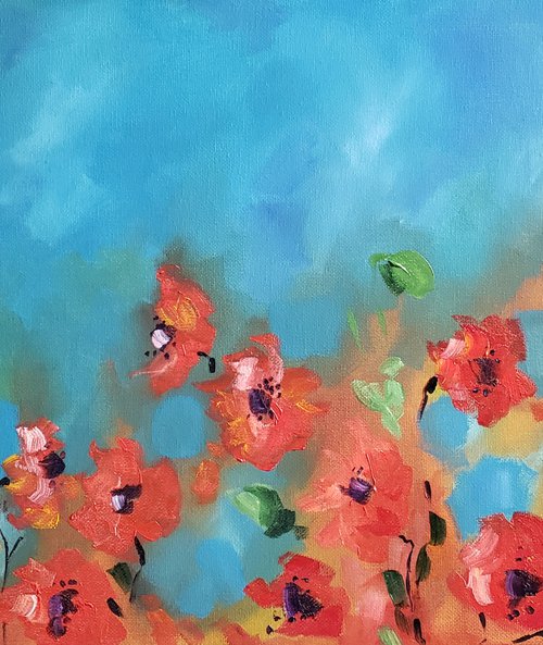 "Poppies in the Wind" - Flowers - Abstract - Peace by Katrina Case