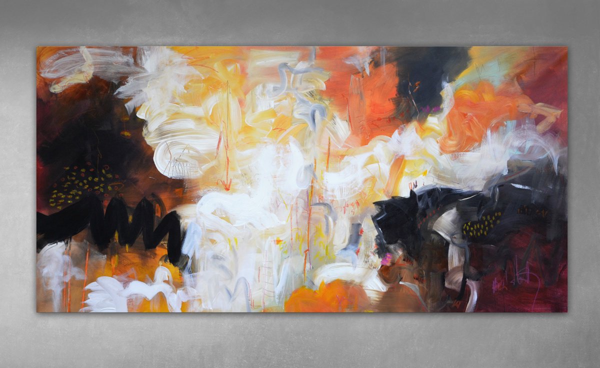 Abstract Acrylic Painting By Andrada Anghel, 60 X 30, Forever Red, Original Artwork