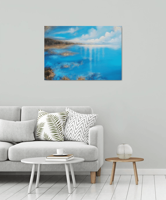 A XL large modern abstract figurative seascape painting "Blue emotion"