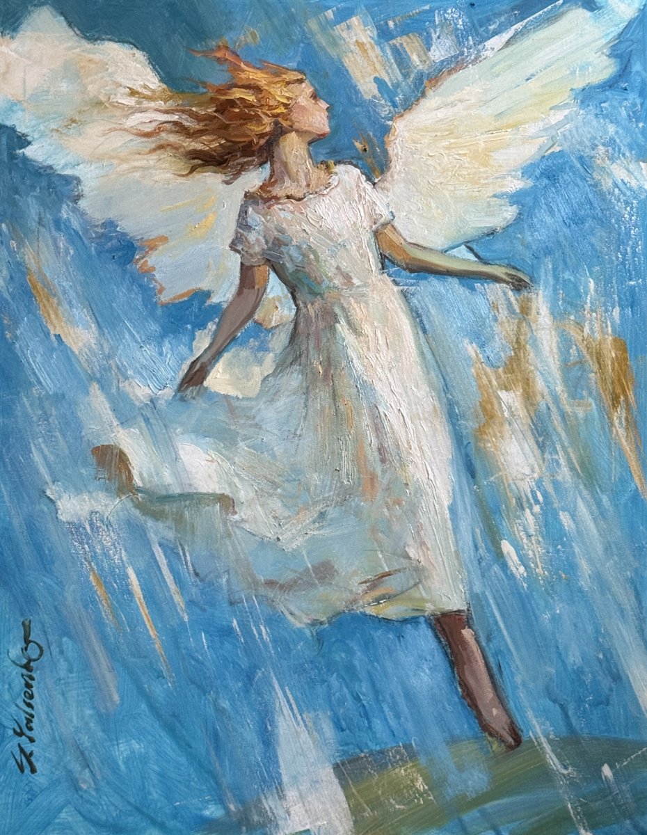 Impressionistic Portrait Oil Painting By Sergei Yatsenko, 22 X 28", To Each Soul An Angel, Original Artwork