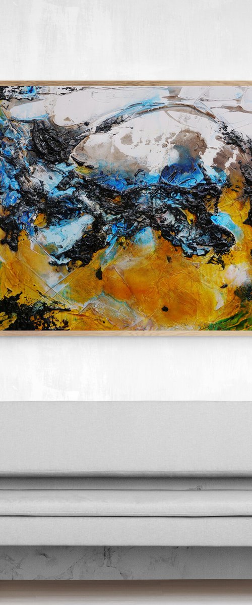 Castaway Beach 160cm x 100cm Blue Sienna Textured Abstract Art by Franko