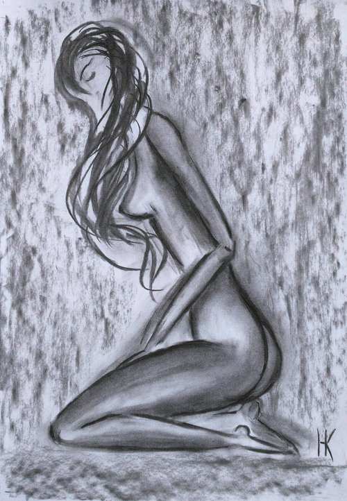 Woman Nude charcoal artwork by Halyna Kirichenko