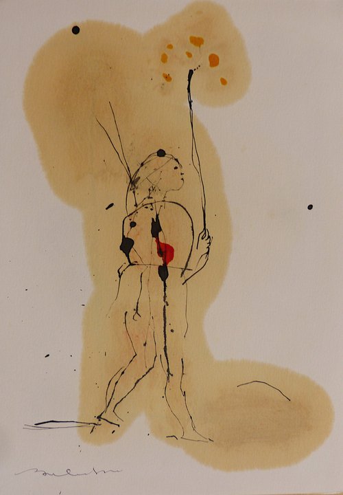 The Fairy 3, ink and oil on paper 21x29 cm by Frederic Belaubre