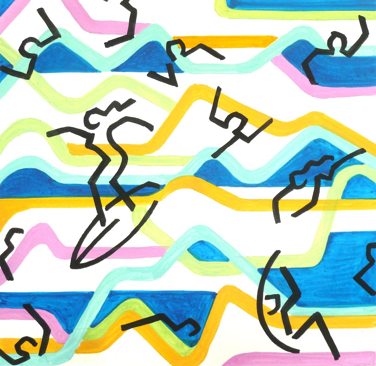 Graphic Acrylic Painting , Rio-Copacabana_14 By Andre Baldet, 13 X 13, Artwork For Sale On Artfinder