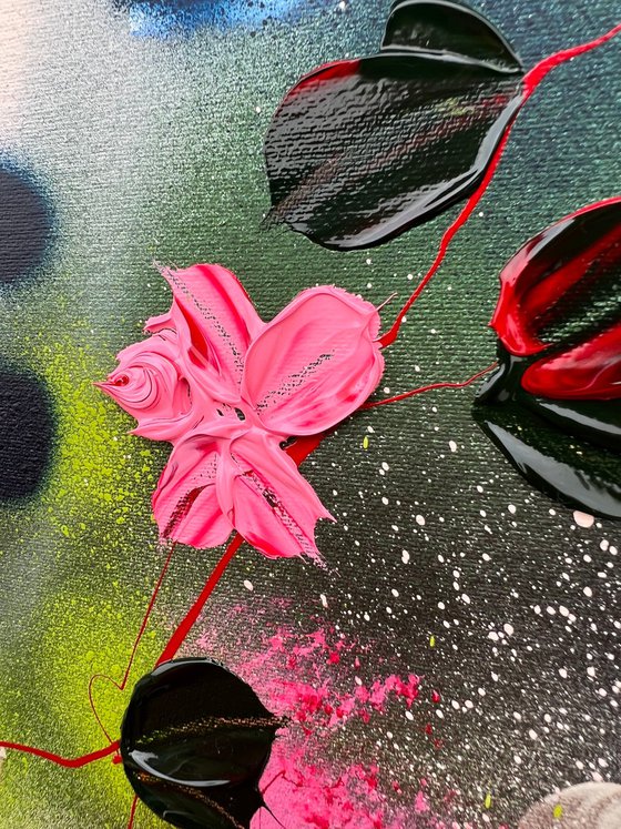 Square acrylic painting "Hifuka” floral colorful art