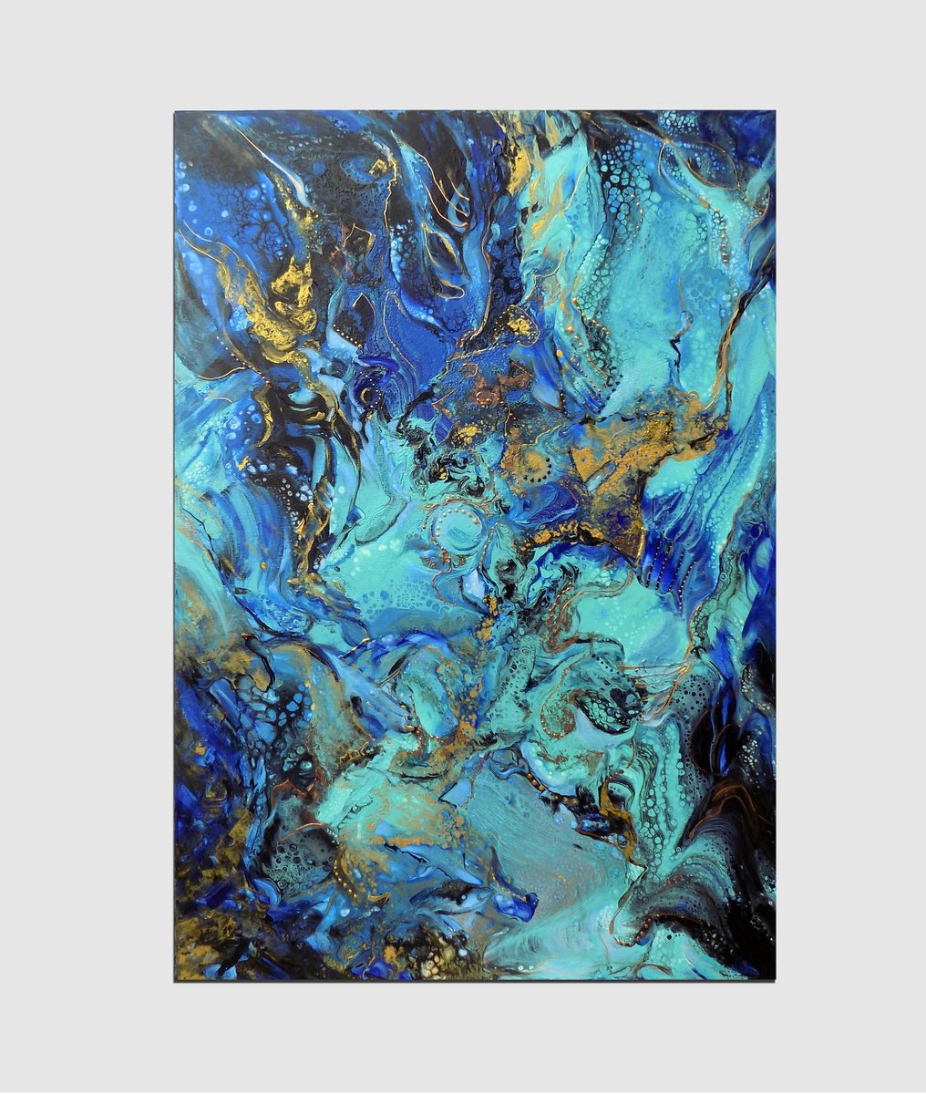 Abstract Painting By Areti Ampi, 28 X 39, Under Water, Original Artwork