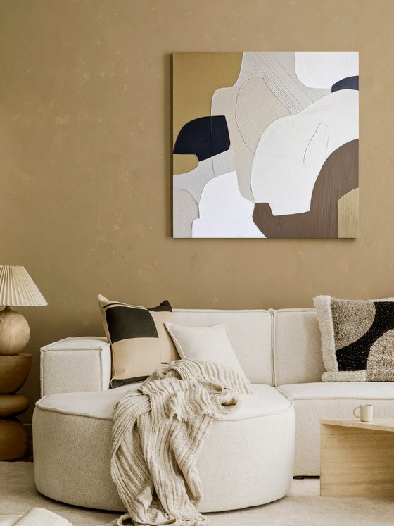 "Aura" Beige pastel brown abstract art