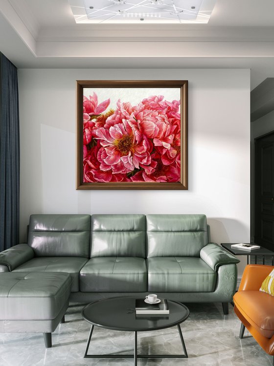 Composition of red peonies
