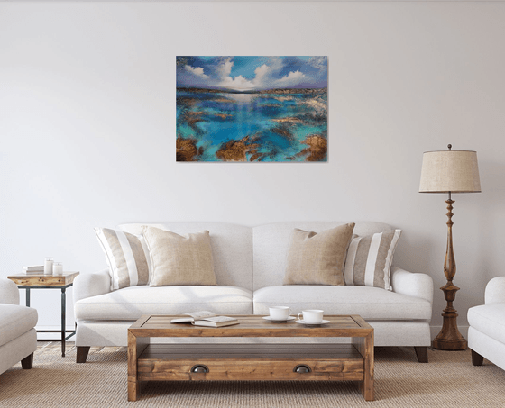 A beautiful large modern abstract figurative seascape painting "Wonderland"