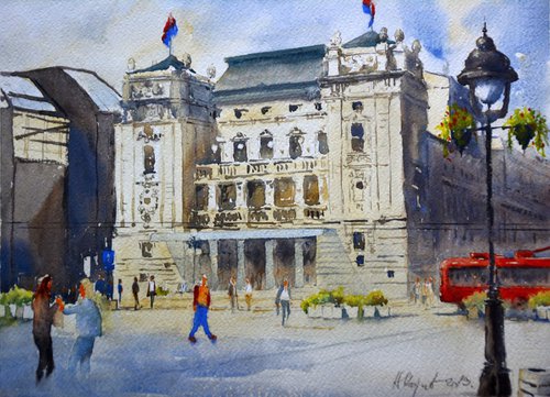 Stari Trg Republike Beograd mala akvareli beograda small by Nenad Kojić watercolorist