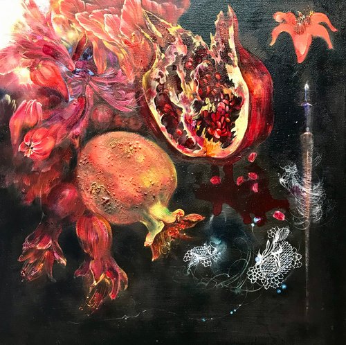 “The Color of Pomegranate on a Black Background” II by Karine Paronyanc
