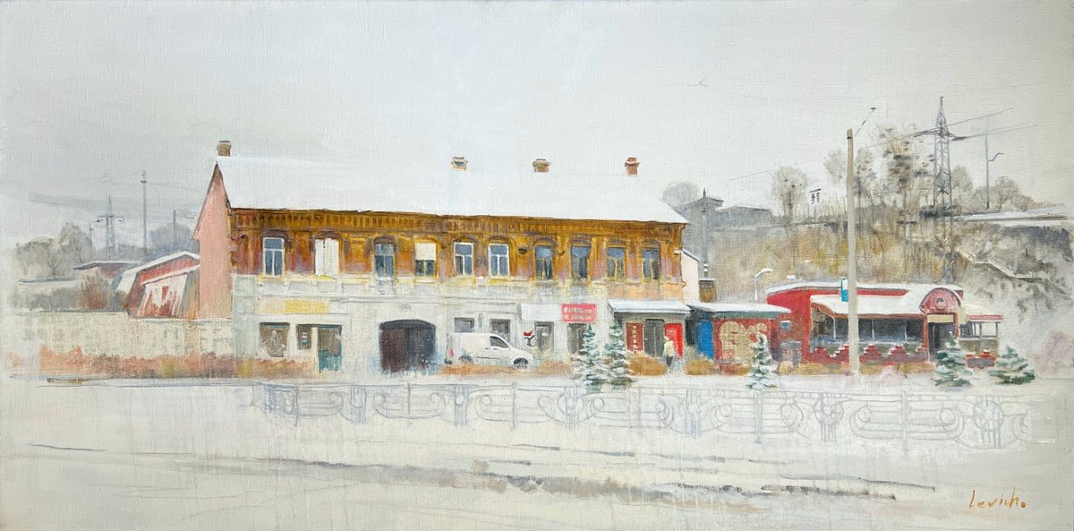 Expressive Cityscapes Oil Painting By Alexander Levich, 79 X 39, Winter Flowers (From The Series - The Seasons - ?, Winter), Artfinder