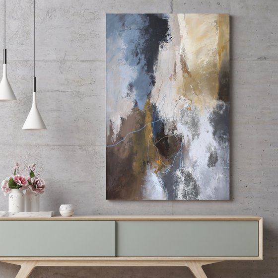 "Glory 2" Navy gray silver acrylic art