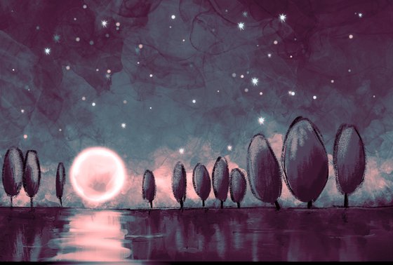 The Moon of new Life , landscape tree artwork