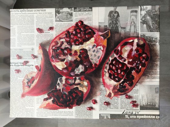 Pomegranate newspaper art