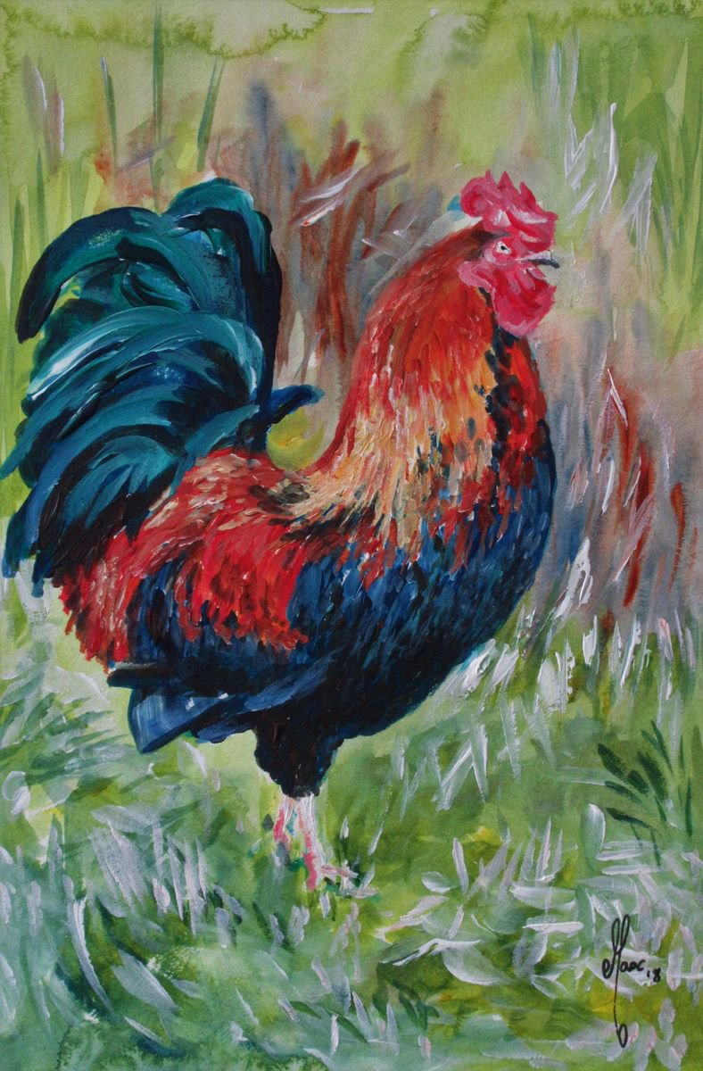 Cockerel (2018) Acrylic painting by Max Aitken | Artfinder