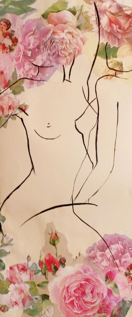 Double Nude and Roses 1 by Annette Martin