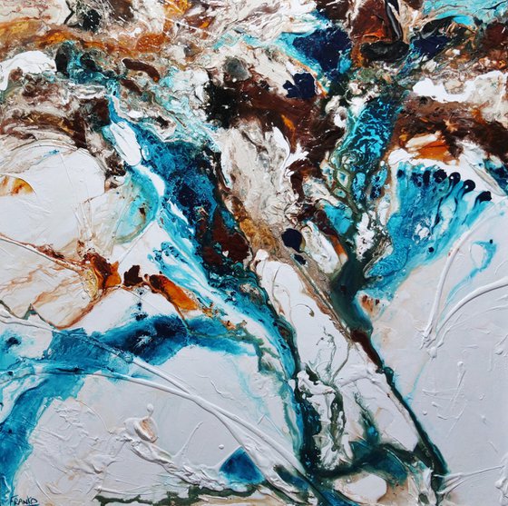 Southern Rapture 150cm x 150cm Teal White Textured Abstract Art