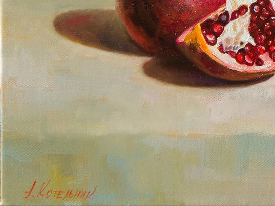 "English guest and pomegranates" still life teapot pomegranates liGHt original painting  GIFT (2020)