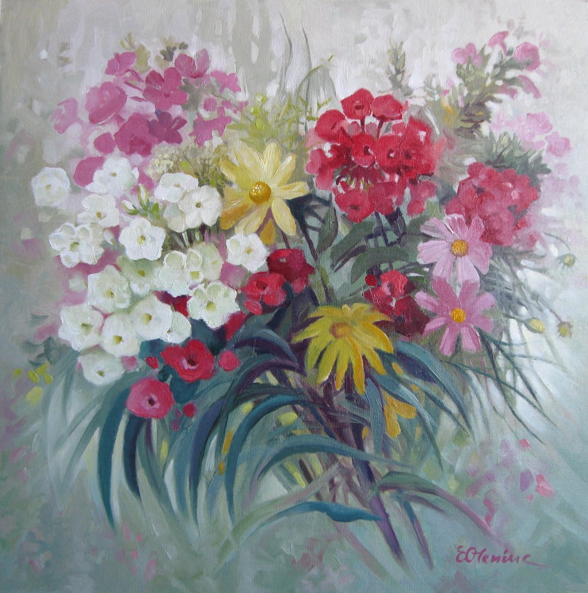 Impressionistic Botanical Oil Painting By Elena Oleniuc, 16 X 16, From The Margaret Garden, Original Artwork
