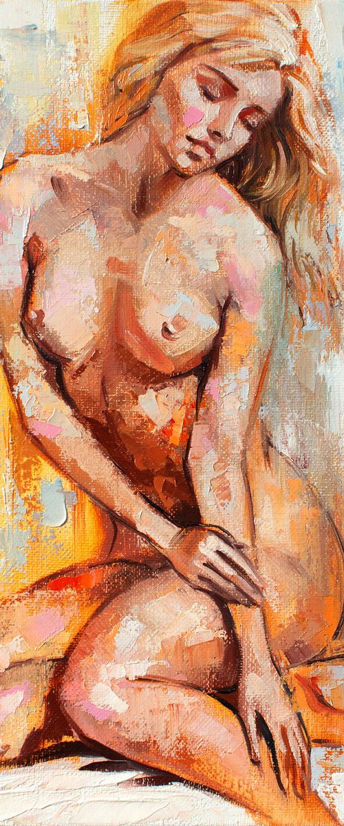 SPRING NUDE (Modern Impressionistic Oil Painting Beautiful girl Palette Knife Portrait) by Yaroslav Sobol