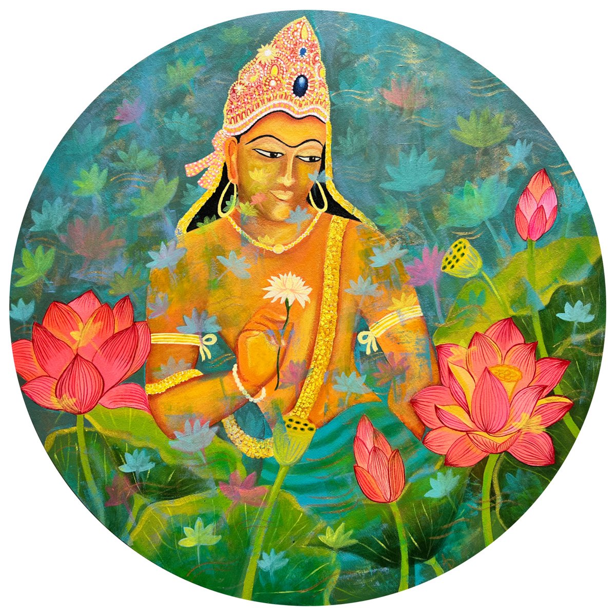 Acrylic Painting , Ajanta Caves Art By Amita Dand, 24 X 24, Artwork For Sale On Artfinder