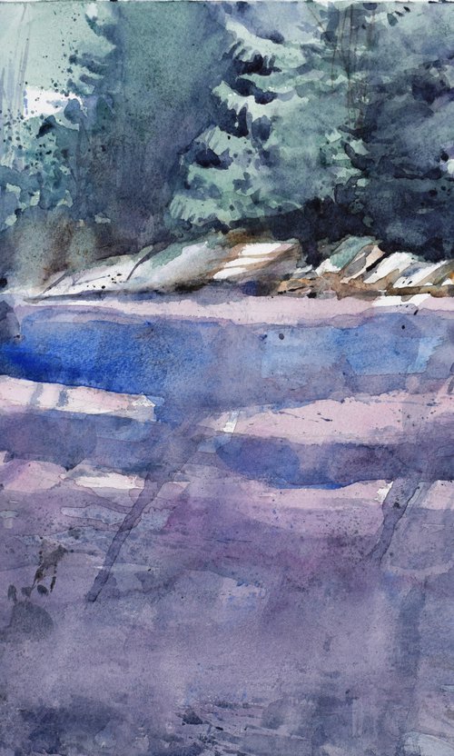 Landscape with pine  trees by Goran Žigolić Watercolors