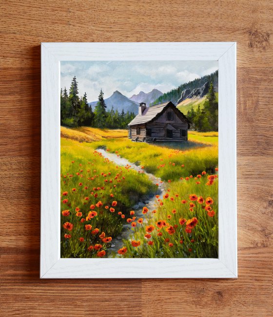 Mountain cabin poppies