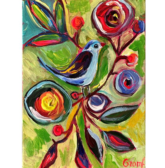 flowers and bird