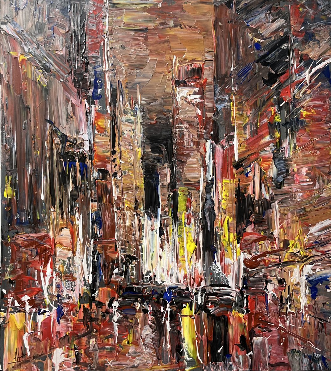 CITY LIGHTS 3, abstract impressionist painting 55x65cm by Altin Furxhi