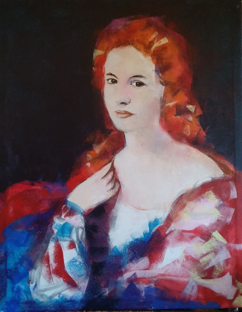 Expressive Portrait Acrylic Painting By Marina Del Pozo, 29 X 36", Portrait, Original Artwork