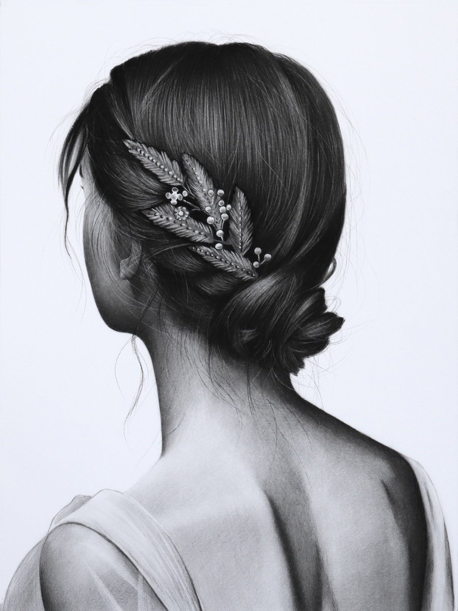 Photorealistic Portrait Charcoal Drawing By Mariam Darchiashvili, 12 X 16", Woman Portrait No.16, Original Artwork