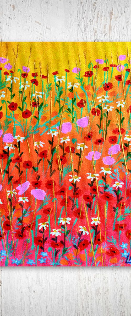 Mini Meadow 9 - poppies and daisies by Lisa Mann