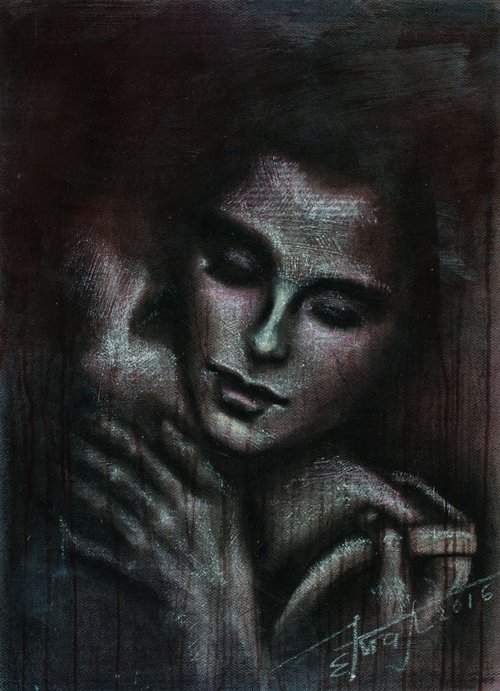 "Close"Original mixedmedia painting on Fabriano paper 75,5x56 cm. by Elena Kraft