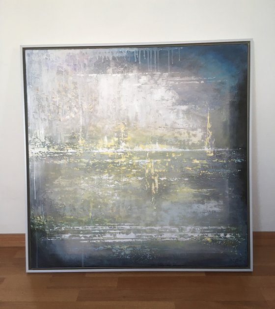 White evening. Large abstract painting.