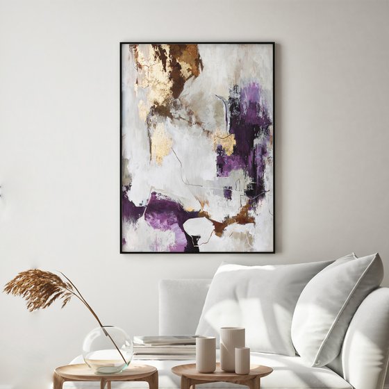"Pink Flux" Purple gold abstract acrylic art