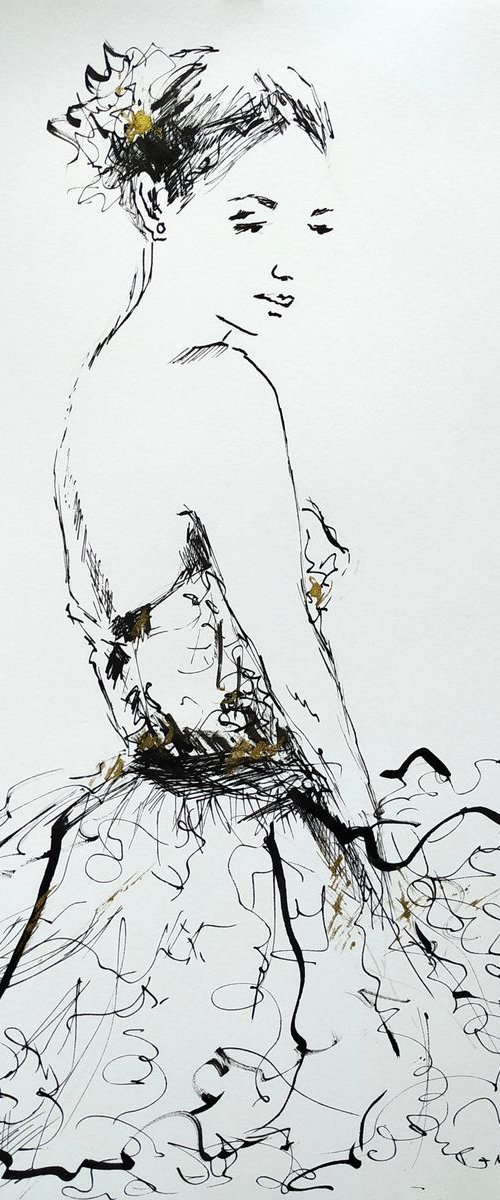 Ballerina Series- Original ballet ink drawing by Antigoni Tziora