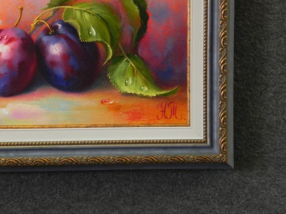 "Flowers and plums" Original art, Still life, Small wall art