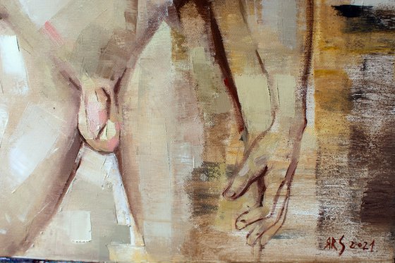 ABSTRACT MALE NUDE by Yaroslav Sobol (Modern Abstract Figurative Oil painting of a Man Nude Male Model Gift Home Decor)