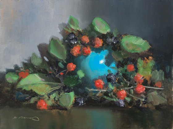 Blackberries and Turquoise Pot