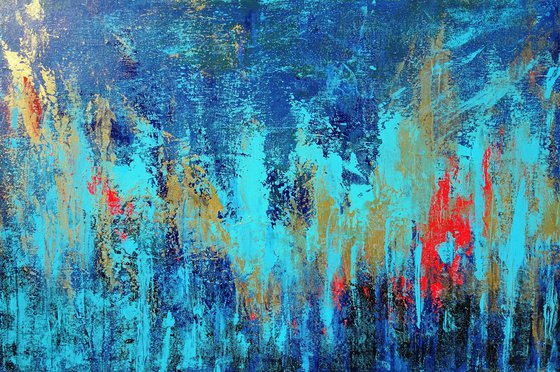 CARIBBEAN. Teal, Blue, Abstract Painting with Texture