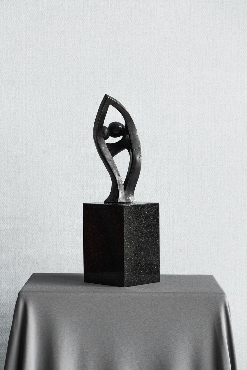 Geometric Abstract Bronze Sculpture By Liutauras Grieze, 4 X 11", Dance Of Life, Original Artwork