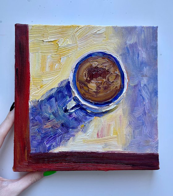 Coffee Oil Painting on Canvas, Small Original Artwork, Kitchen Wall Art, Cafe Decor, Coffee Lover Gift
