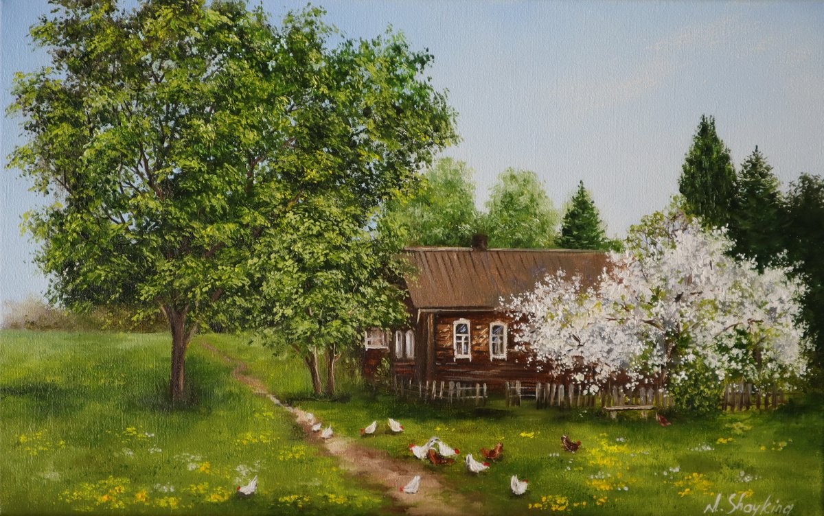 FARM Oil Painting Original, Traditional Rural Landscape, Realistic Art, Nature Artwork on... by Natalia Shaykina