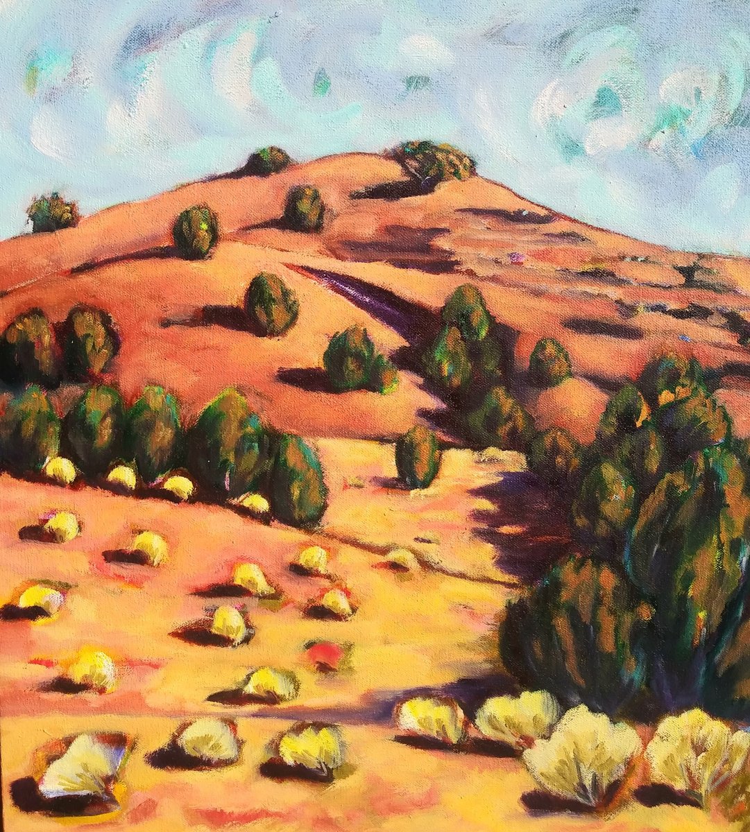 Impressionistic Landscape Oil Painting By Lorie Schackmann, 18 X 20", Desert Sun, Original Artwork